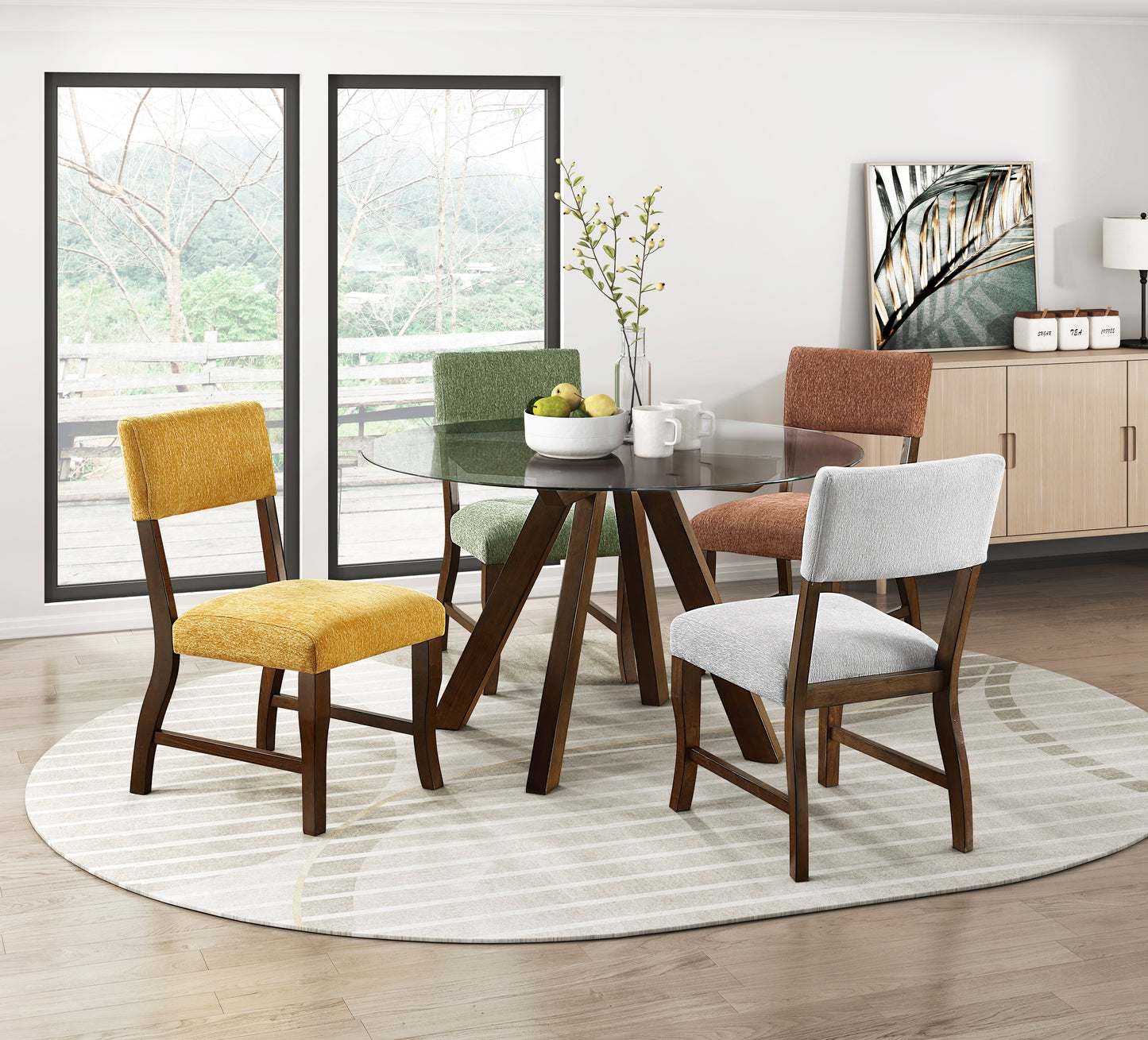 Contemporary Gray Chenille Dining Side Chairs Set of 2