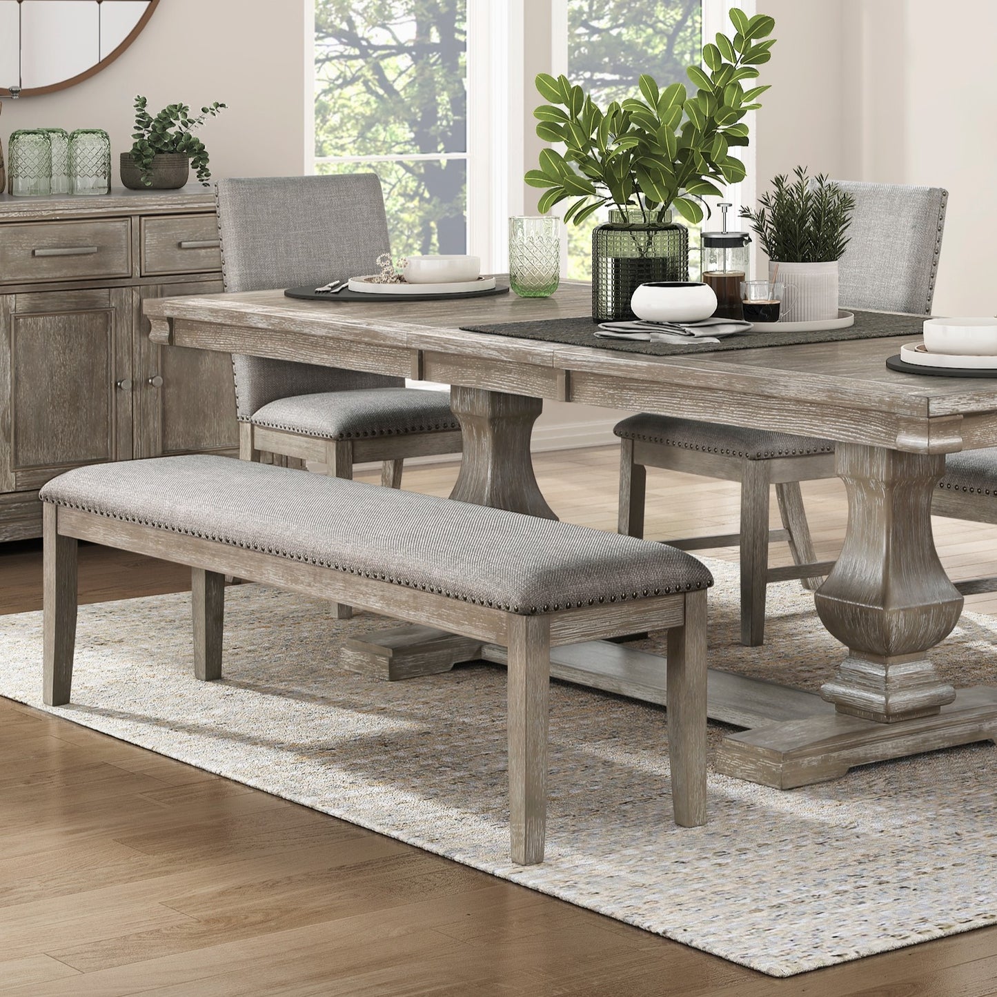 Brown Gray Dining Bench Traditional Style Wood Finish