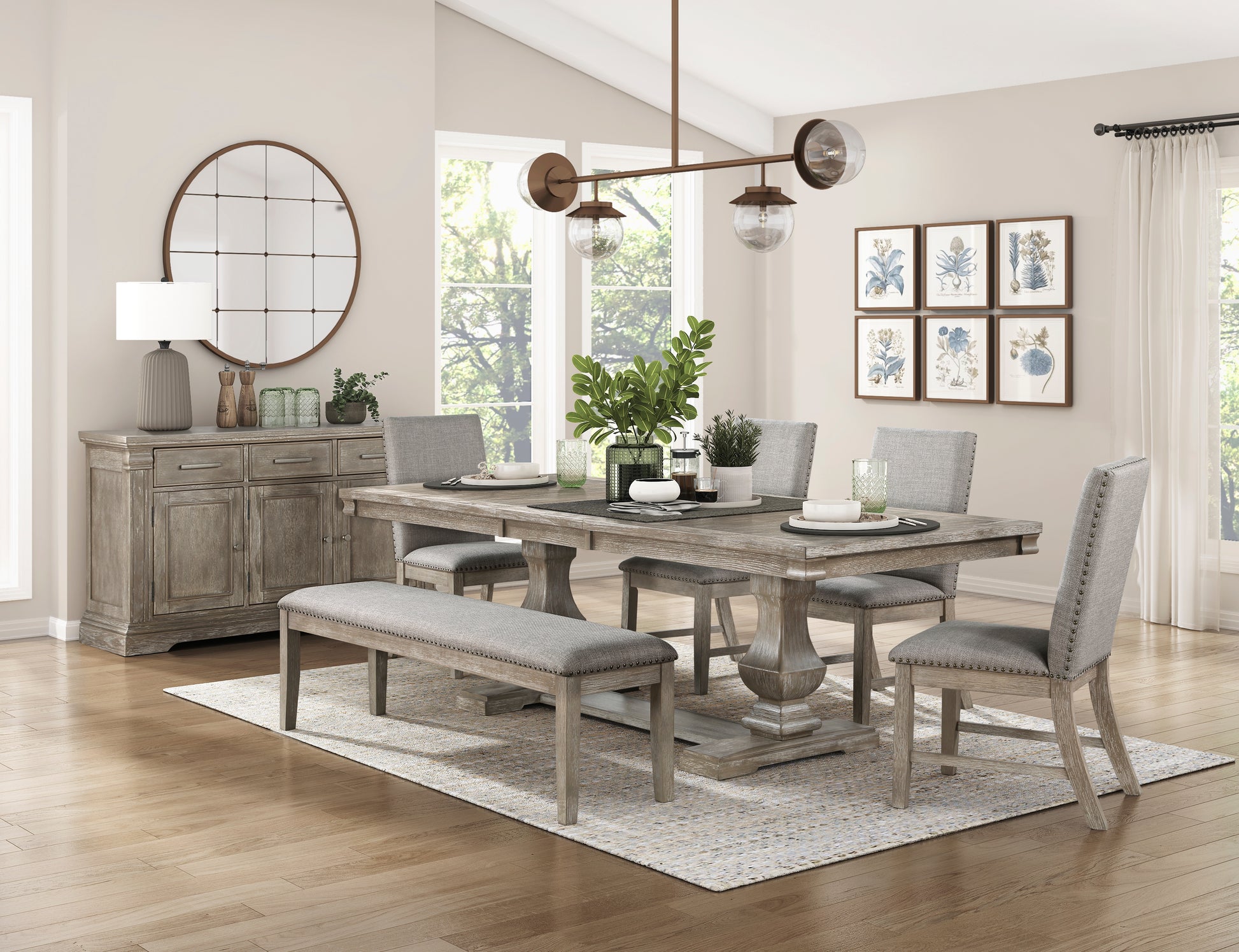 Brown Gray Dining Bench Traditional Style Wood Finish