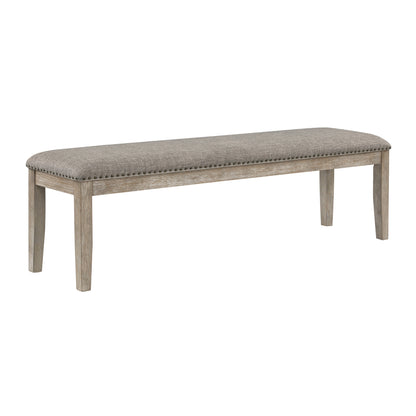 Traditional Style Dining Bench 1pc Durable Fabric Upholstered Nailhead Trim Wooden Furniture Brown Gray Finish