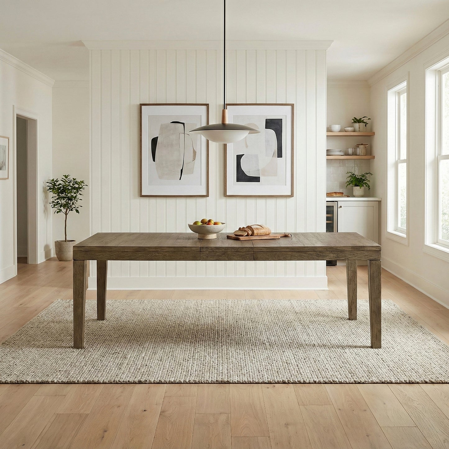 Transitional Brown Finish Large Dining Table with Self-storing Extension Leaf Modern Farmhouse Dining Room Furniture 1pc