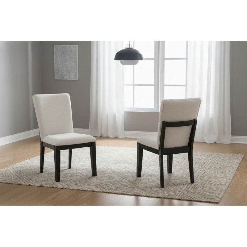 Upholstered Dining Chair Set of 2, Black Wood Finish Dining Room Side Chair Set