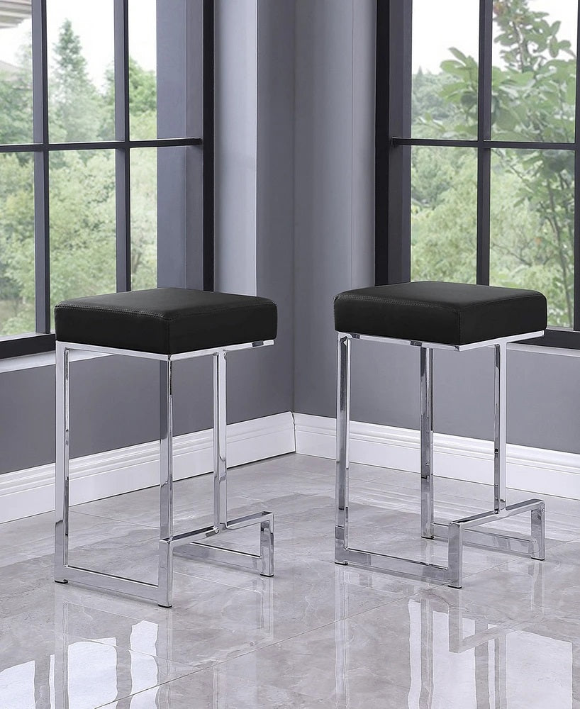 25 in. H Black Velvet Backless Metal Counter Height Stools with Silver Base (Set of 2)