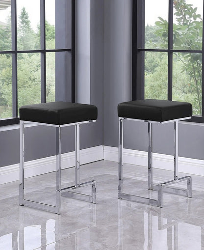 25 in. H Black Velvet Backless Metal Counter Height Stools with Silver Base (Set of 2)