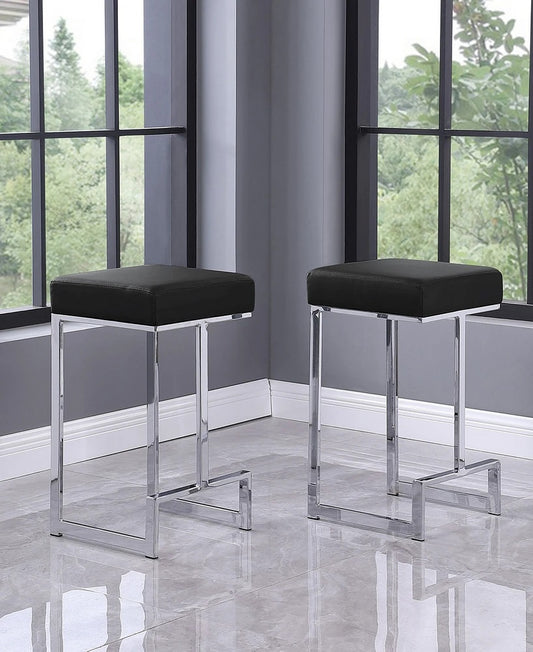 25 in. H Black Velvet Backless Metal Counter Height Stools with Silver Base (Set of 2)