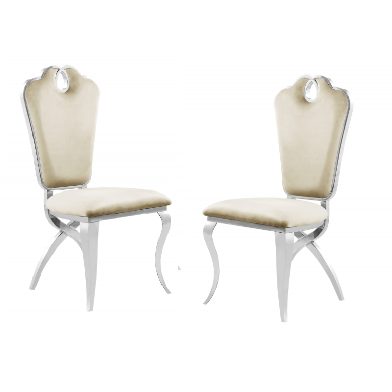 Cream Velvet Dining Chairs Set of 2 with Silver Metal Frame