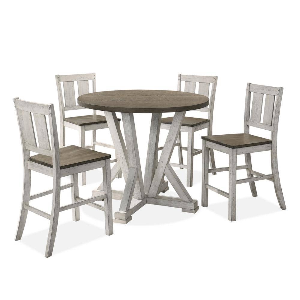 Antique White Rustic Dining Table - Counter Height, 48" Round