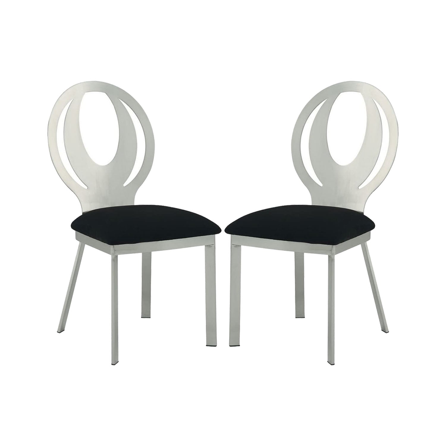 Set of 2 Microfiber and Metal Side Chairs in Silver and Black Finish