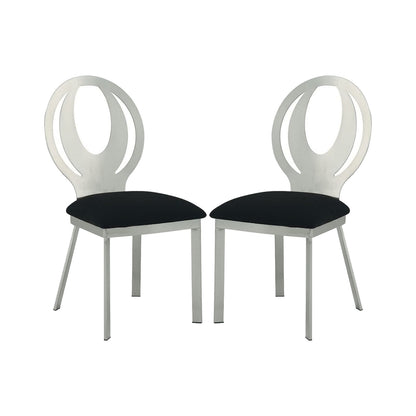 Set of 2 Microfiber and Metal Side Chairs in Silver and Black Finish