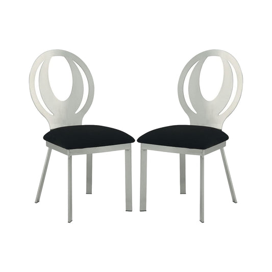 Set of 2 Microfiber and Metal Side Chairs in Silver and Black Finish