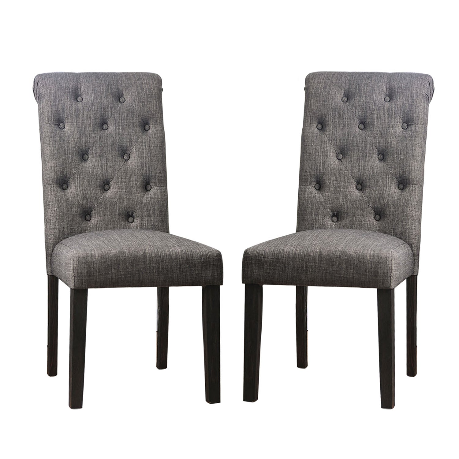 Set of 2 Padded Fabric Dining Chairs in Antique Black and Gray Finish