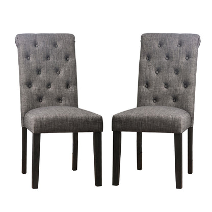 Set of 2 Padded Fabric Dining Chairs in Antique Black and Gray Finish