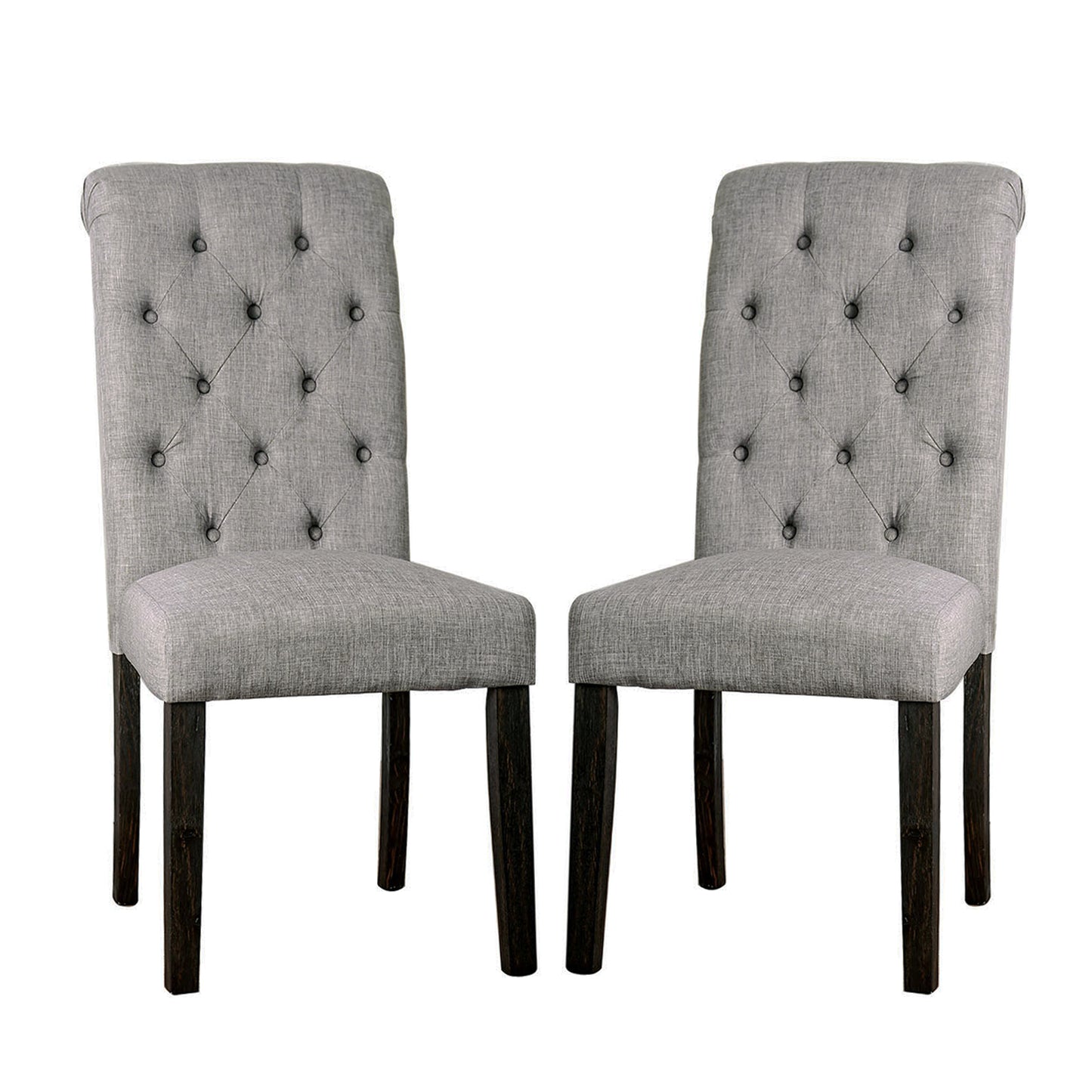 Set of 2 Padded Fabric Dining Chairs in Antique Black and Light Gray