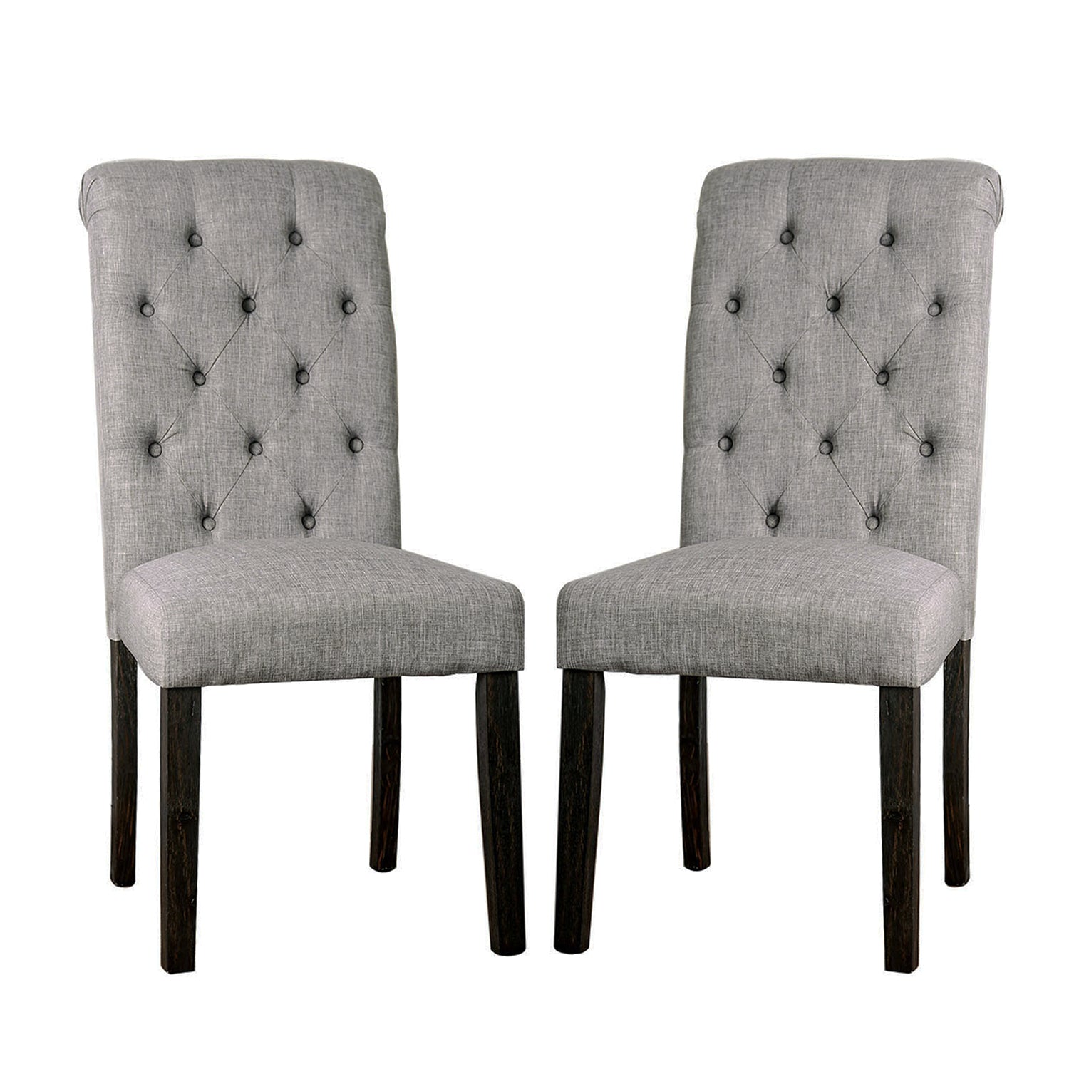 Set of 2 Padded Fabric Dining Chairs in Antique Black and Light Gray