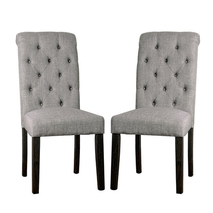Set of 2 Padded Fabric Dining Chairs in Antique Black and Light Gray