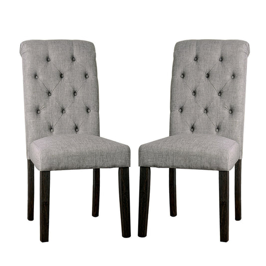 Set of 2 Padded Fabric Dining Chairs in Antique Black and Light Gray
