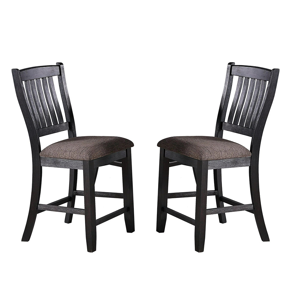 Set of 2 Dark Coffee Fabric Upholstered High Chairs, Black