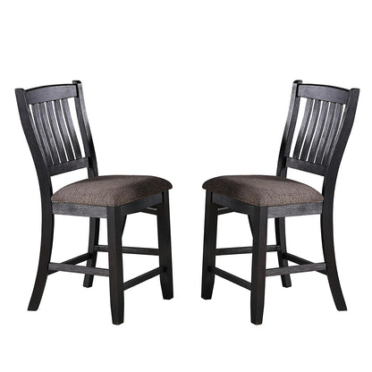 Set of 2 Dark Coffee Fabric Upholstered High Chairs, Black