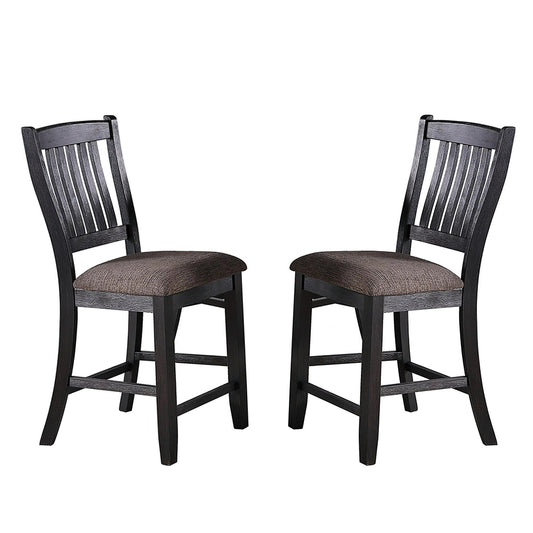Set of 2 Dark Coffee Fabric Upholstered High Chairs, Black