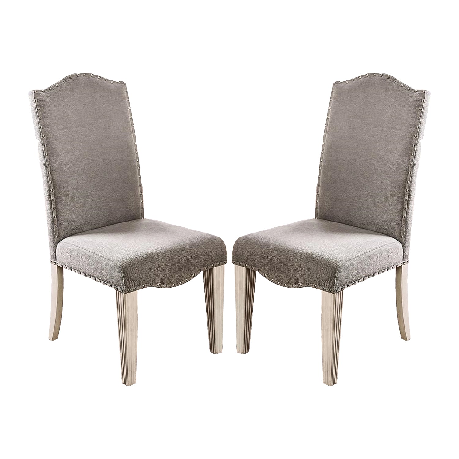 Set of 2 Fabric Parson Chairs in Gray and Antique White