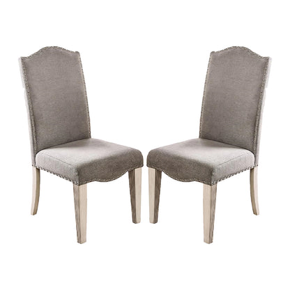 Set of 2 Fabric Parson Chairs in Gray and Antique White