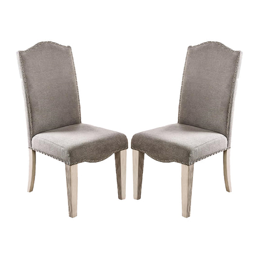 Set of 2 Fabric Parson Chairs in Gray and Antique White