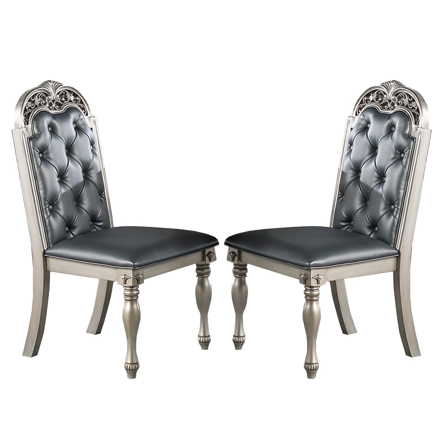Set of 2 PU Upholstered Dining Chairs, Silver