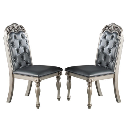 Set of 2 PU Upholstered Dining Chairs, Silver