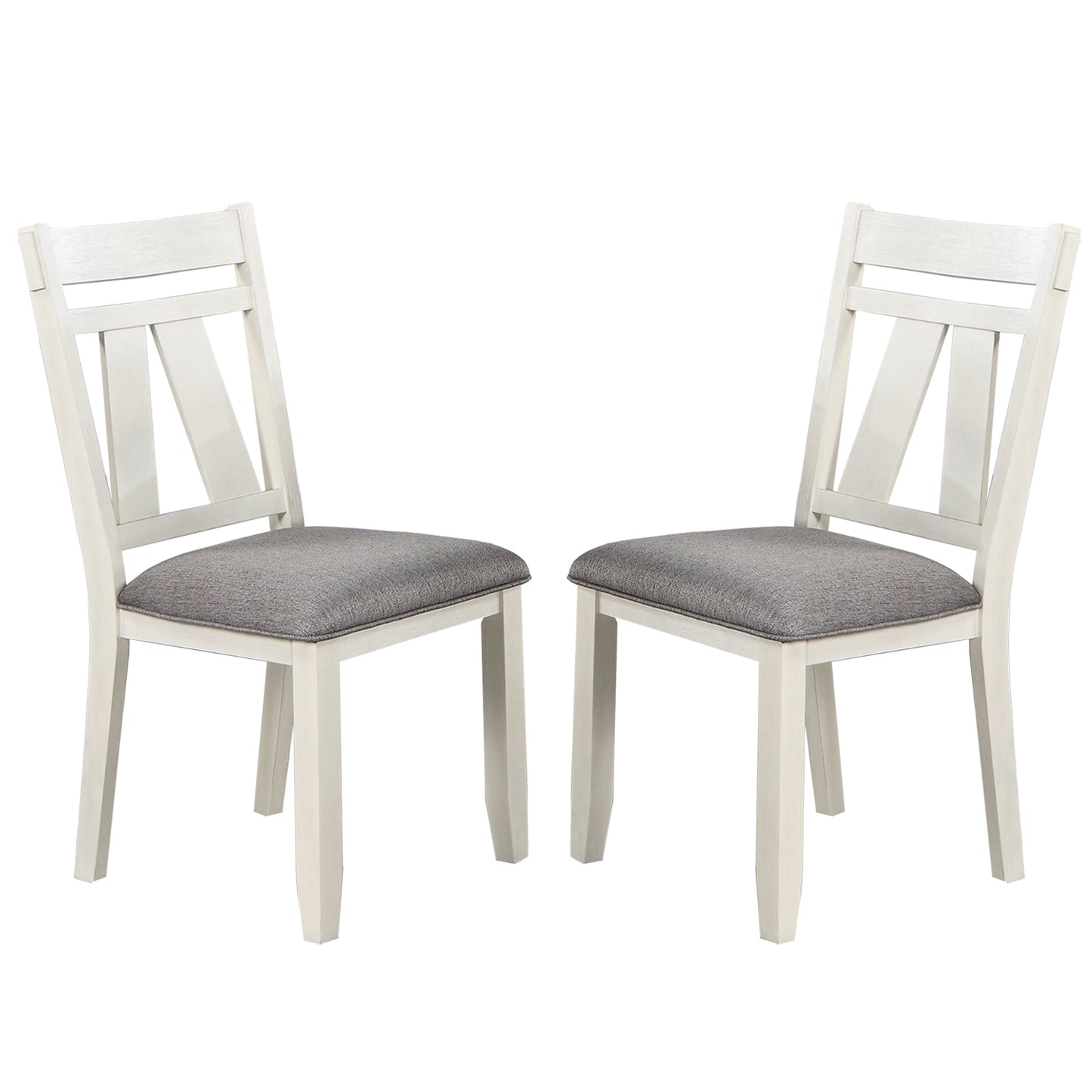Set of 2 Dining Chairs with Upholstered Seat, Grey and White