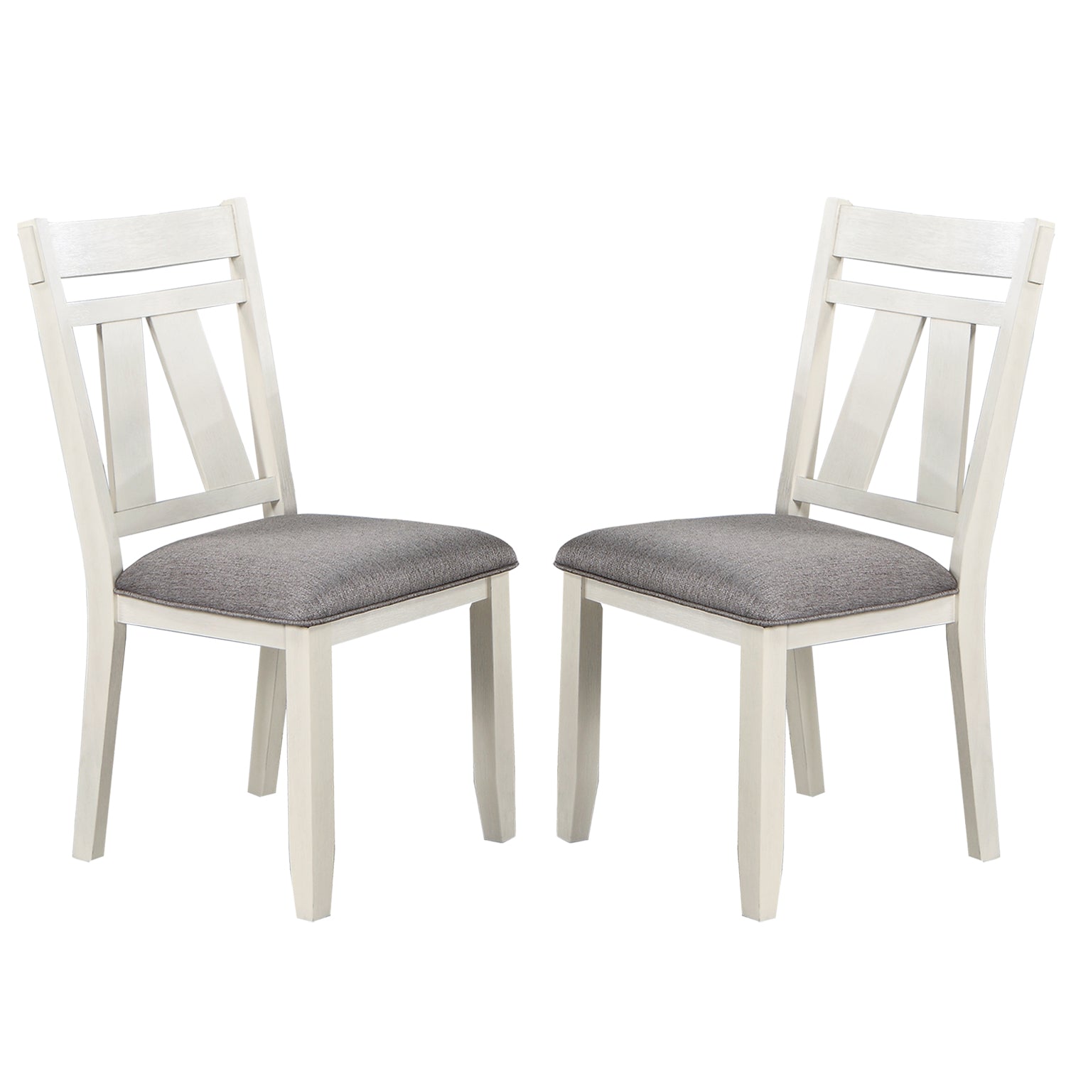 Set of 2 Dining Chairs with Upholstered Seat, Grey and White