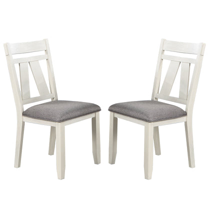 Set of 2 Dining Chairs with Upholstered Seat, Grey and White