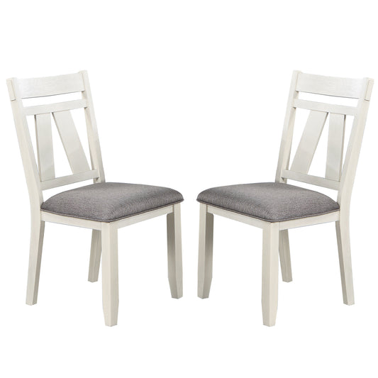 Set of 2 Dining Chairs with Upholstered Seat, Grey and White