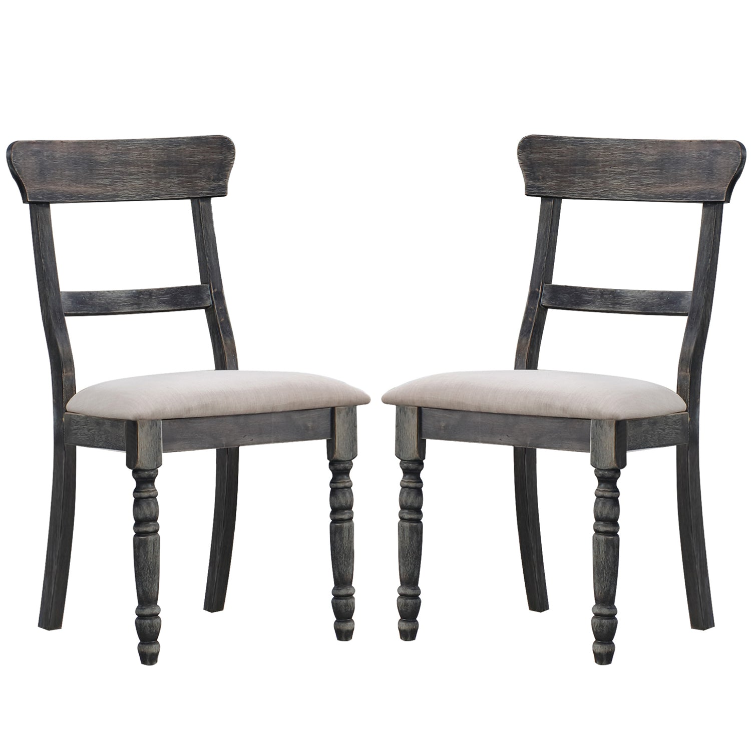 Set of 2 Dining Chairs with Padded Seat Cushion, Light Brown and Weathered Gray