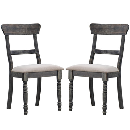 Set of 2 Dining Chairs with Padded Seat Cushion, Light Brown and Weathered Gray