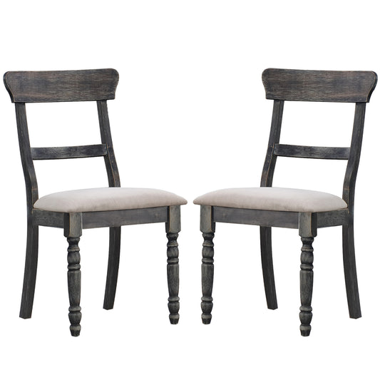 Set of 2 Dining Chairs with Padded Seat Cushion, Light Brown and Weathered Gray