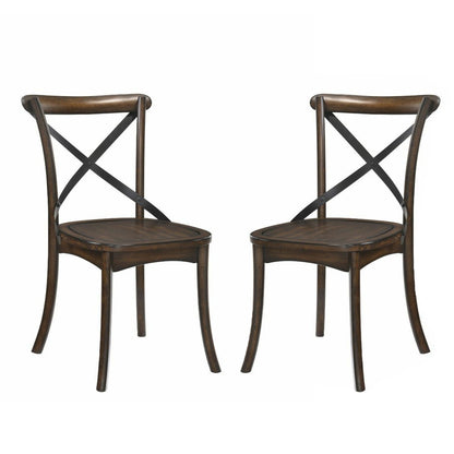 Set of 2 "X" Metal Back Side Chairs, Dark Oak and Black
