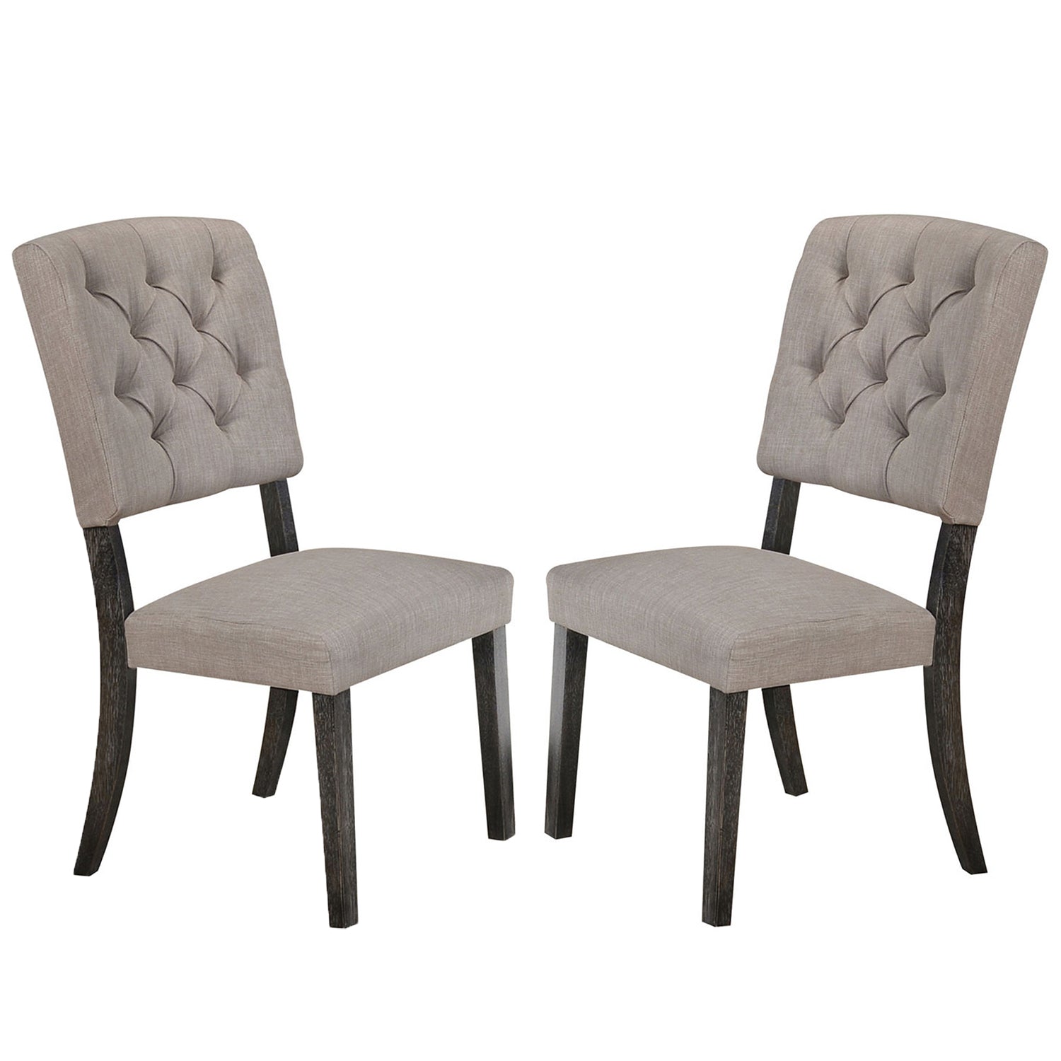 Set of 2 Side Chairs with Fabric Padded Seat and Back, Beige and Weathered Gray Oak