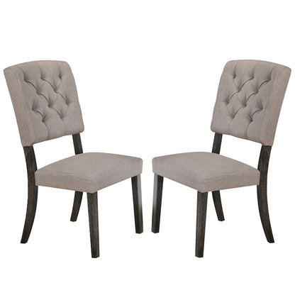 Set of 2 Side Chairs with Fabric Padded Seat and Back, Beige and Weathered Gray Oak
