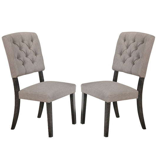 Set of 2 Side Chairs with Fabric Padded Seat and Back, Beige and Weathered Gray Oak