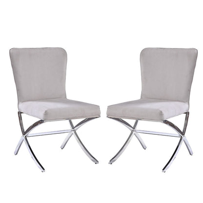 Set of 2 Side Chairs with Velvet Padded Seat and Back, Grey and Chrome