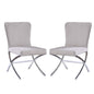 Set of 2 Side Chairs with Velvet Padded Seat and Back, Grey and Chrome