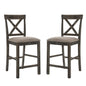 Set of 2 Counter Height Chairs with Linen Padded Seat, Tan and Weathered Gray