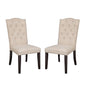 Set of 2 Linen Upholstered Dining Chairs with Tufted Back, Beige and Weathered Espresso
