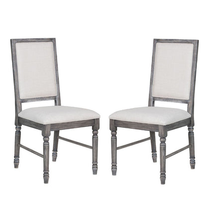 Set of 2 Linen Upholstered Dining Chairs, Cream and Weathered Gray