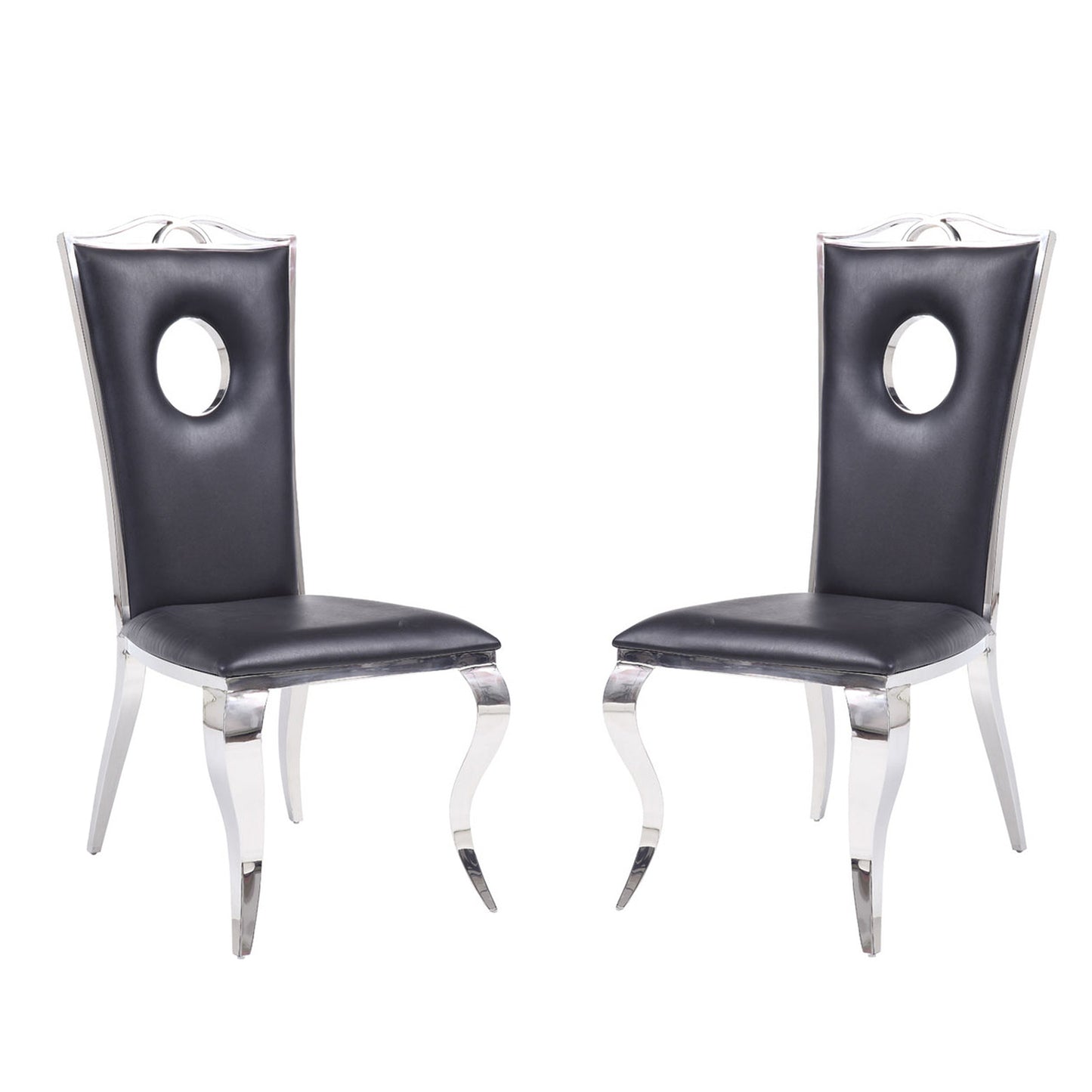 Set of 2 Side Chairs with PU Padded Seat and Back, Black and Chrome
