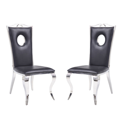 Set of 2 Side Chairs with PU Padded Seat and Back, Black and Chrome