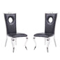 Set of 2 Side Chairs with PU Padded Seat and Back, Black and Chrome