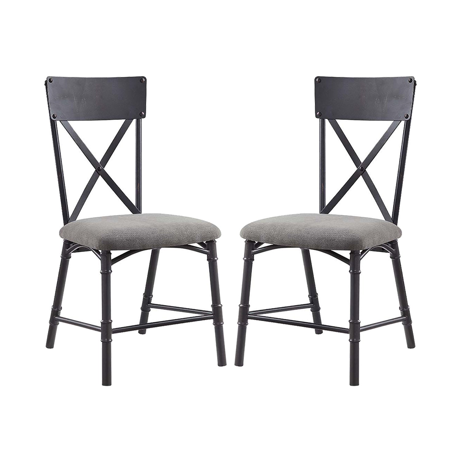 Set of 2 Side Chairs with Seat Cushion, Gray and Sandy Black
