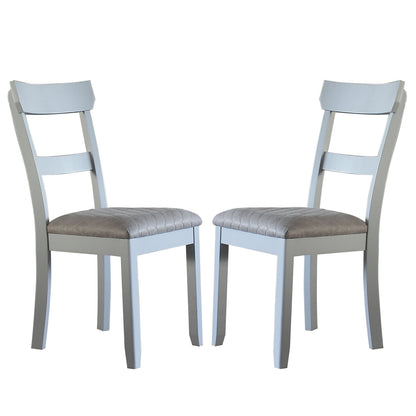 Set of 2 Dining Chairs with Two Tone Gray Upholstered Seat Cushion, Pearl Gray