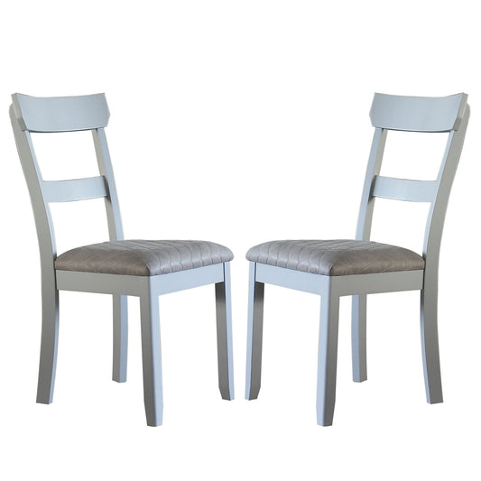 Set of 2 Dining Chairs with Two Tone Gray Upholstered Seat Cushion, Pearl Gray